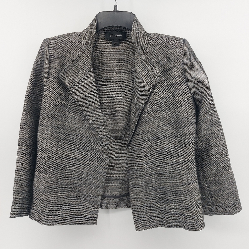 St John Gray Wool Cropped Blazer Size 4